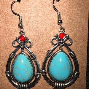 Turquoise and Red Teardrop Earrings